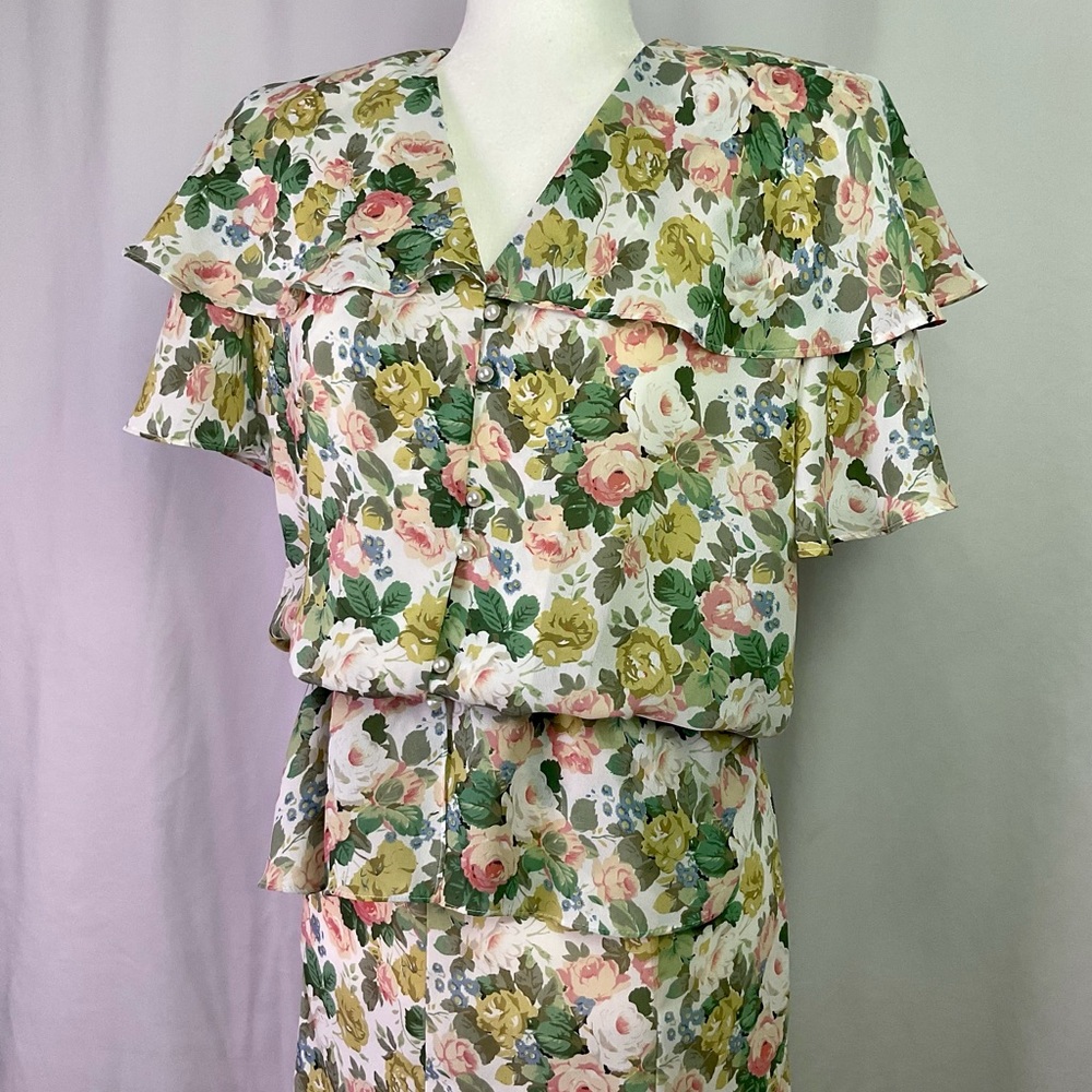 Vintage 90s Floral Skirt & Blouse Set Size 10